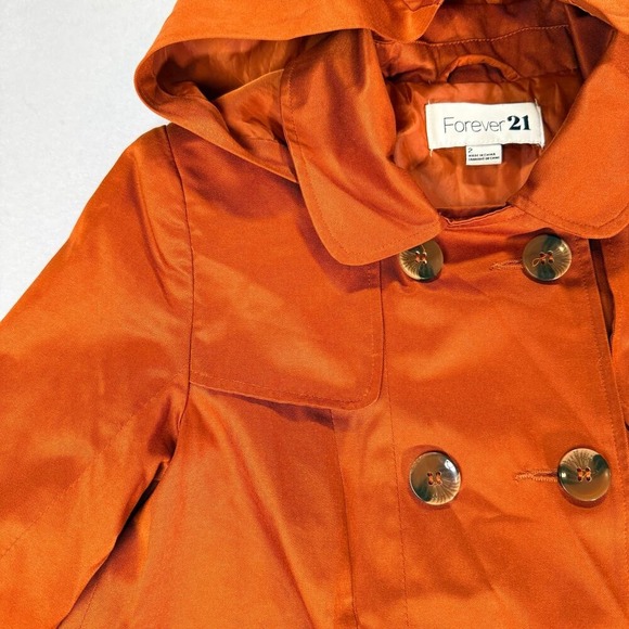 Forever 21 Hooded Double Breasted Pea Coat Jacket Women Size 2 Burnt Orange Twee - Picture 10 of 13